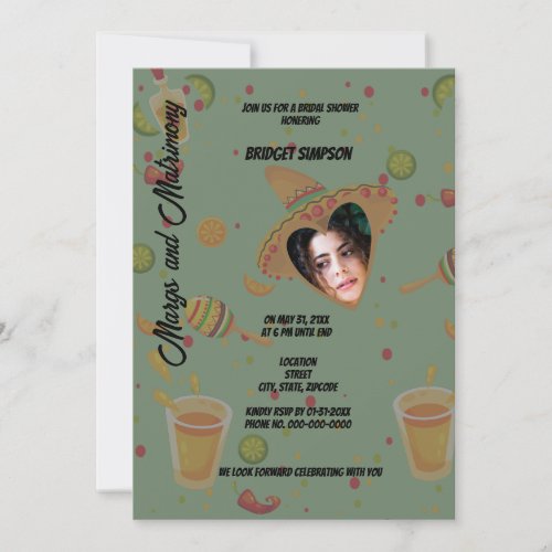 mexican margs and matrimony bridal shower photo invitation