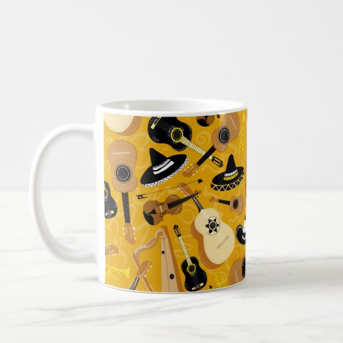 Mexican Mariachi Music Cartoon Pattern Yellow Coffee Mug