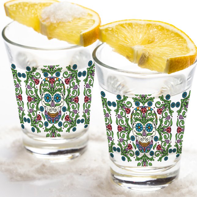 Mexican Mariposa Sugar Skull Shot Glass (This intricate colorful design on a shot glass will make the perfect splash at your get togethers.)