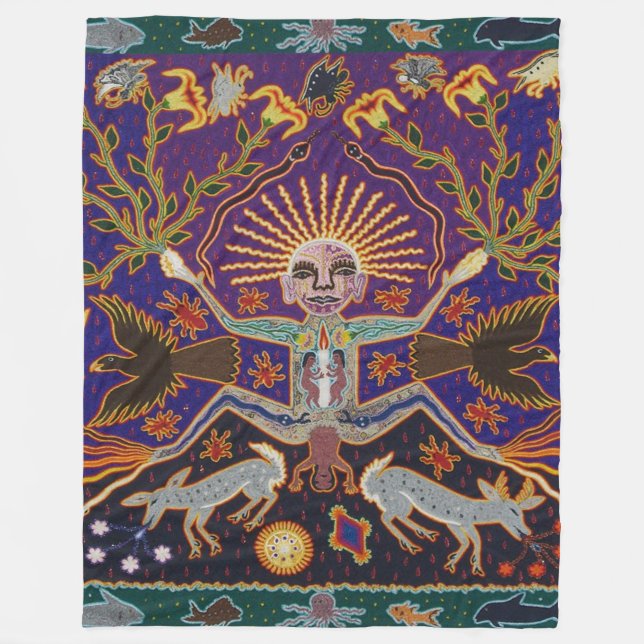 Mexican Mayan Aztec Goddess Ethnic Tribal Art Boho Fleece Blanket (Front)