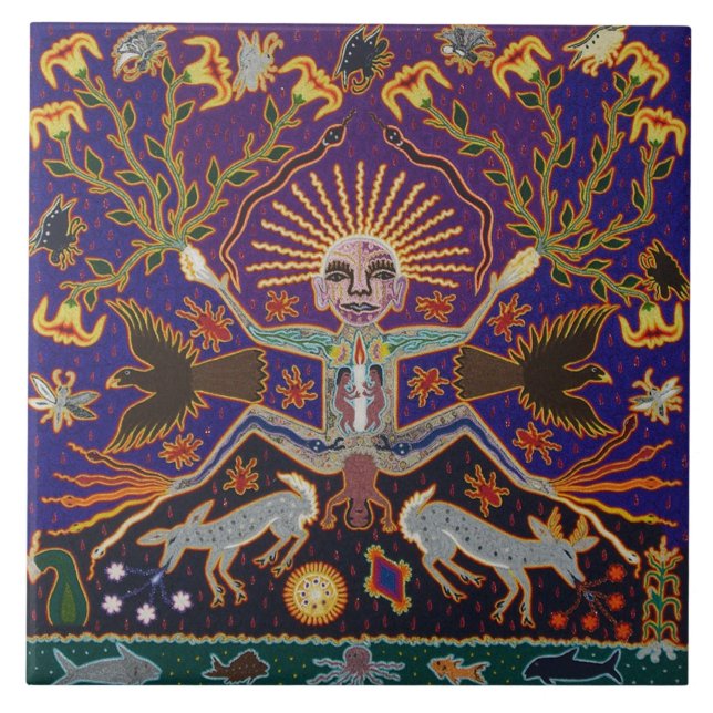 Mexican Mayan Aztec Goddess Ethnic Tribal Art Boho Tile (Front)