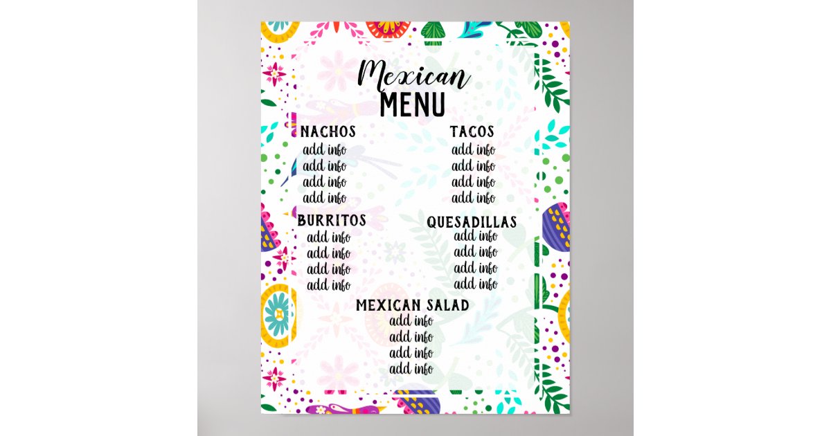 mexican menu poster | Zazzle
