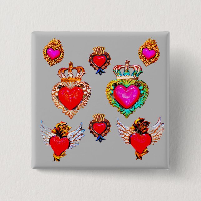 Mexican Milagros Charms Hearts Button (Front)