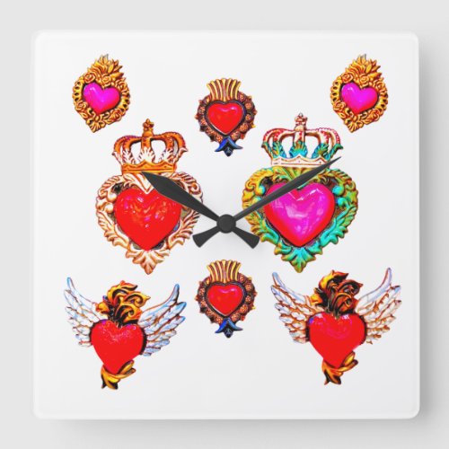 Mexican Milagros Charms Hearts Square Wall Clock
