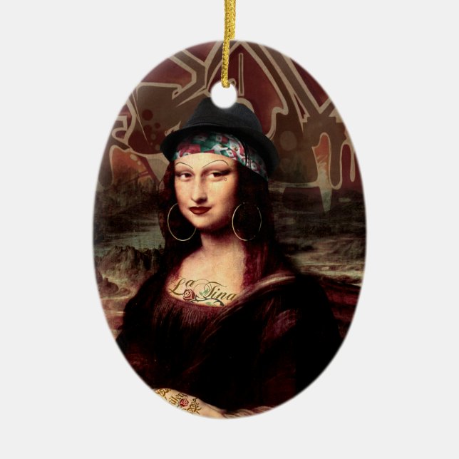 Mexican Mona Lisa Chicana Chola Ceramic Ornament (Front)