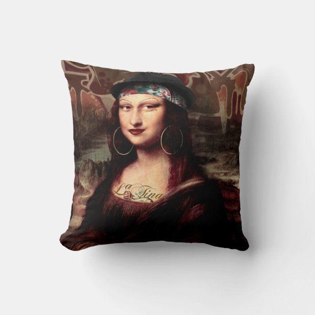 Mexican Mona Lisa Chicana Chola Throw Pillow (Front)