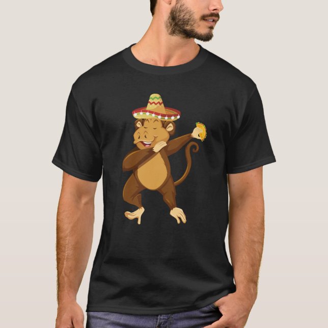 Mexican Monkey Taco Dabbing Cinco De Mayo T-Shirt (Front)