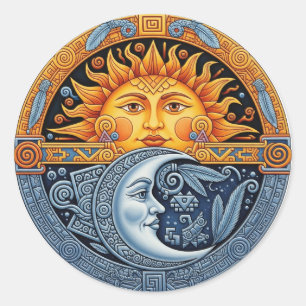 Mexican Moon and Sun Classic Round Sticker