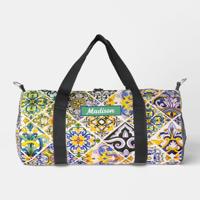 Mexican, Moroccan, Sicilian Mediterranean tiles  Duffle Bag (Front)