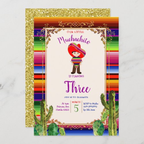 Mexican Muchachito Cactus Birthday Invitation