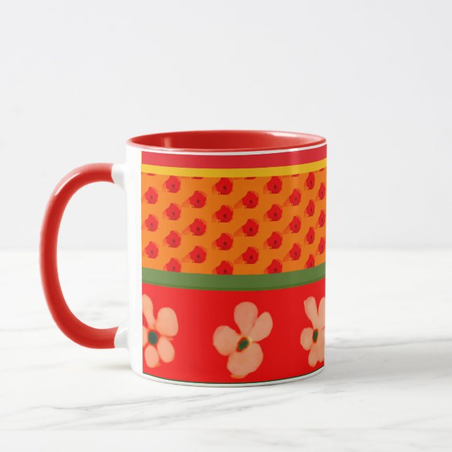 Mexican Mug with Designs Greens and Red (Left)