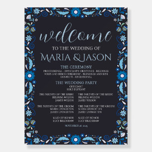 Mexican Navy Blue Floral Elegant Wedding Program Foam Board