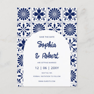 Mexican Navy Blue Talavera Tiles Save the Date Announcement Postcard
