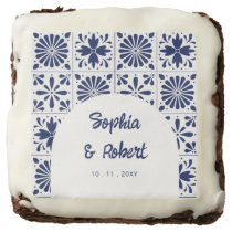 Mexican Navy Blue Talavera Tiles Wedding Brownie