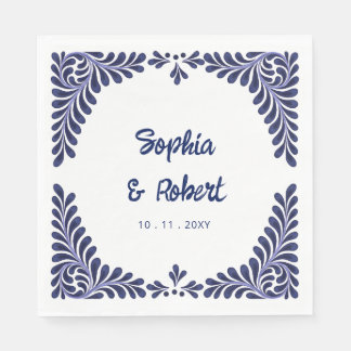 Mexican Navy Blue Talavera Tiles Wedding Napkins