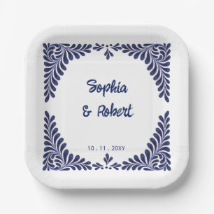 Mexican Navy Blue Talavera Tiles Wedding Paper Plates