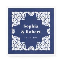 Mexican Navy Blue Talavera Wedding Napkins