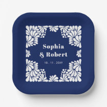 Mexican Navy Blue Talavera Wedding Paper Plates