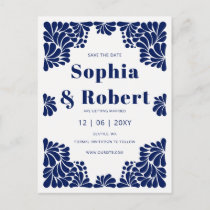 Mexican Navy Blue Talavera Wedding Save the Date Announcement Postcard