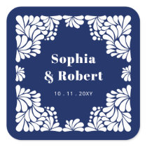 Mexican Navy Blue Talavera Wedding Square Sticker