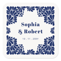 Mexican Navy Blue Talavera Wedding Square Sticker