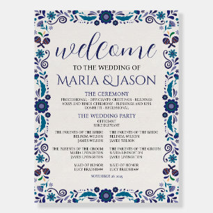 Mexican Navy White Floral Elegant Wedding Program Foam Board