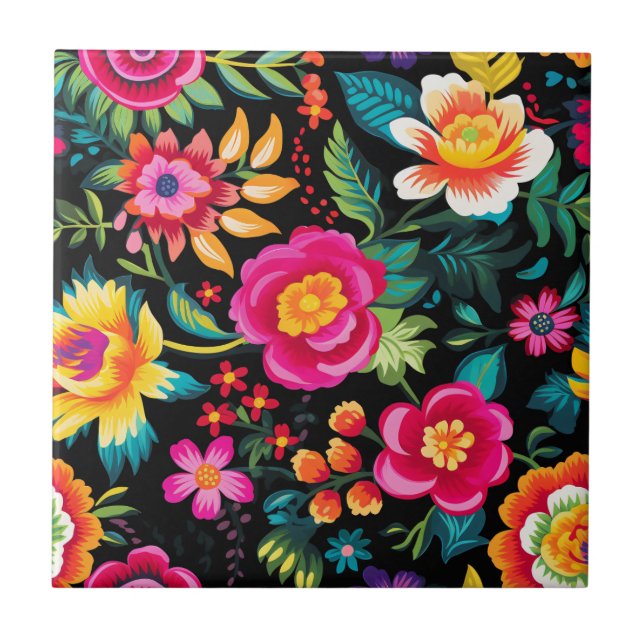 Mexican Noche de Flores Ceramic Tile (Front)