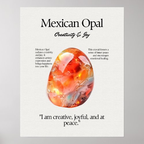 Mexican Opal Gem Crystal Meaning Card Poster