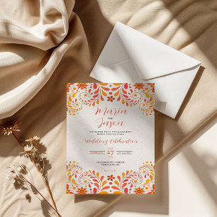 Mexican Orange Red Yellow Butterfly Floral Wedding Invitation