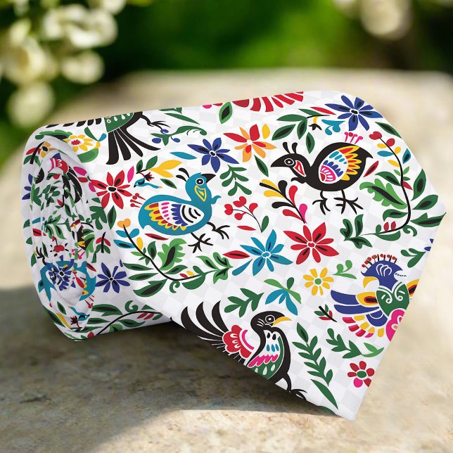 Mexican Otomi Animal  Foliage Motifs Borderline Neck Tie (Creator Uploaded)