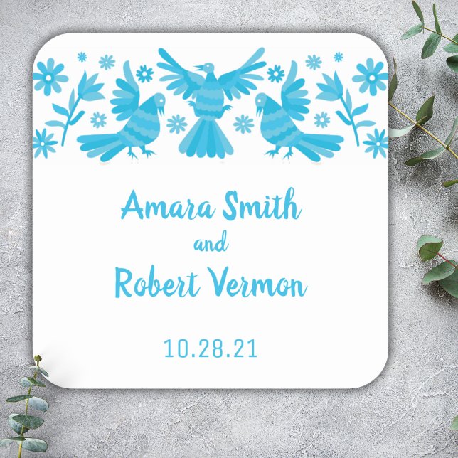 MEXICAN OTOMI, BIRDS, FLOWERS SQUARE STICKER (Creator Uploaded)