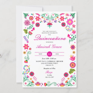 Mexican Otomi Embroidery Quinceañera Invitation