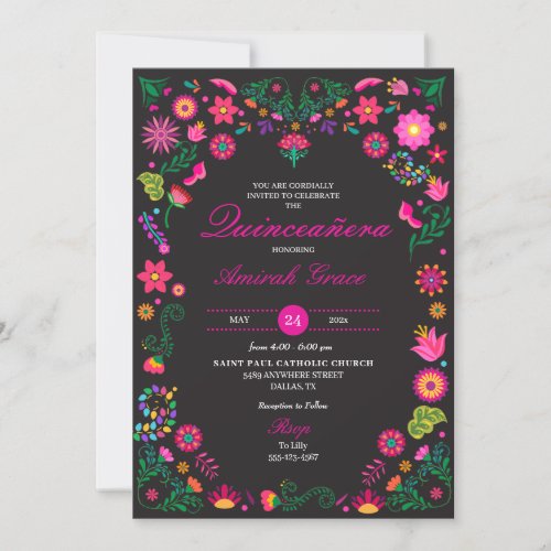 Mexican Otomi Embroidery Quinceaera Invitation