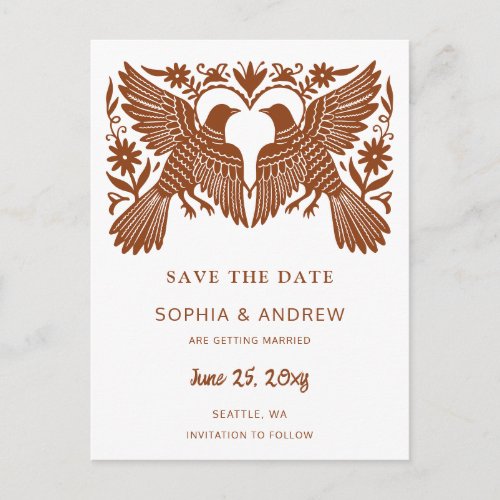 Mexican Otomi Folk Art Terracotta Save The Date Announcement Postcard