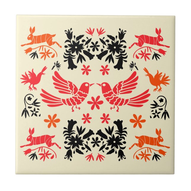 Mexican Otomi Home Decor Ceramic Tile (Front)