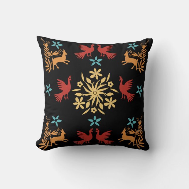 Mexican Otomi Home Decor Throw Pillow (Front)
