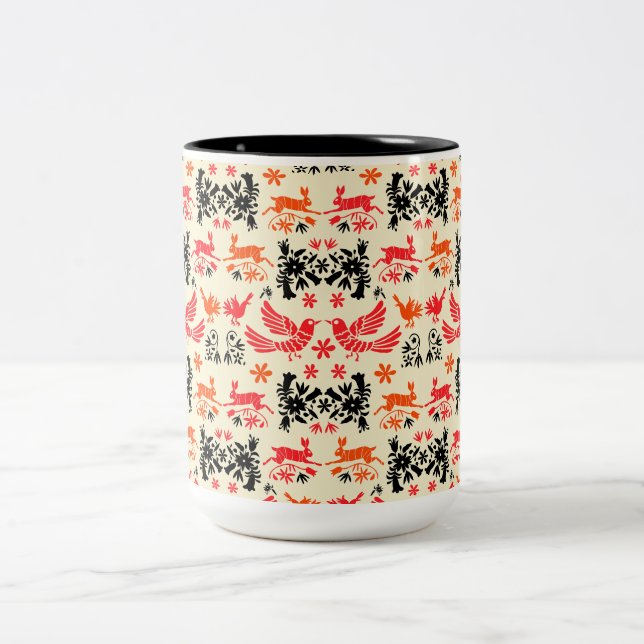 Mexican Otomi Home Decor Two-Tone Coffee Mug (Center)