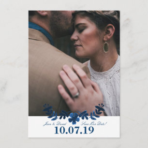 Mexican Otomi Save The Date Card - Navy