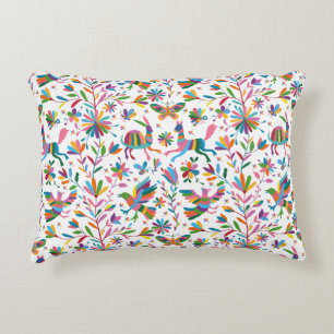 Mexican Otomi Style Bright Pattern Accent Pillow