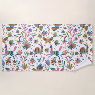 Mexican Otomi Style Bright Pattern Beach Towel