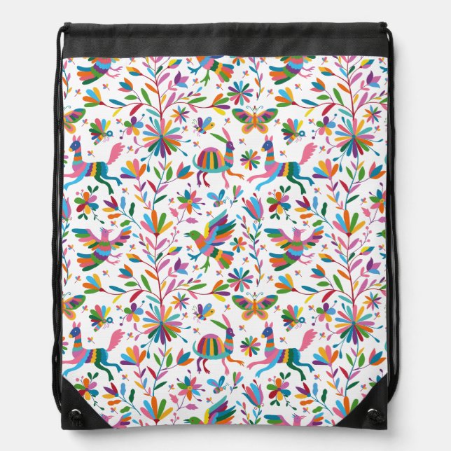  Mexican Otomi Style Bright Pattern Drawstring Bag (Front)