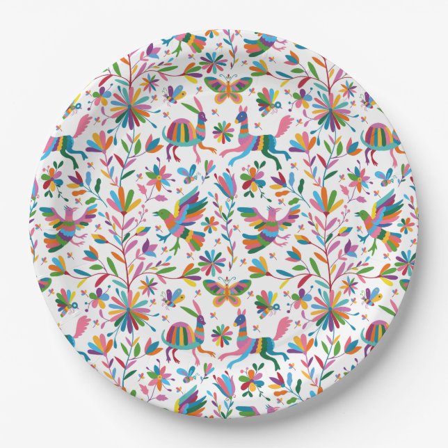  Mexican Otomi Style Bright Pattern Paper Plates (Front)