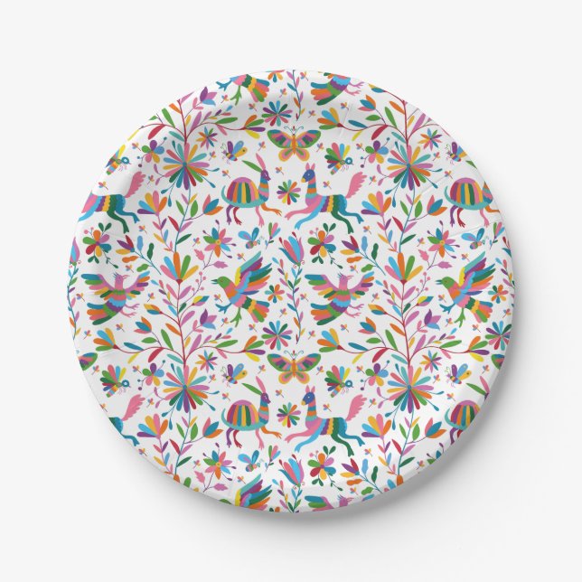  Mexican Otomi Style Bright Pattern Paper Plates (Front)