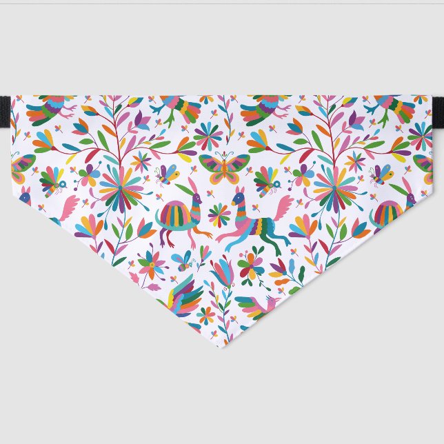  Mexican Otomi Style Bright Pattern Pet Bandana Collar (Front)