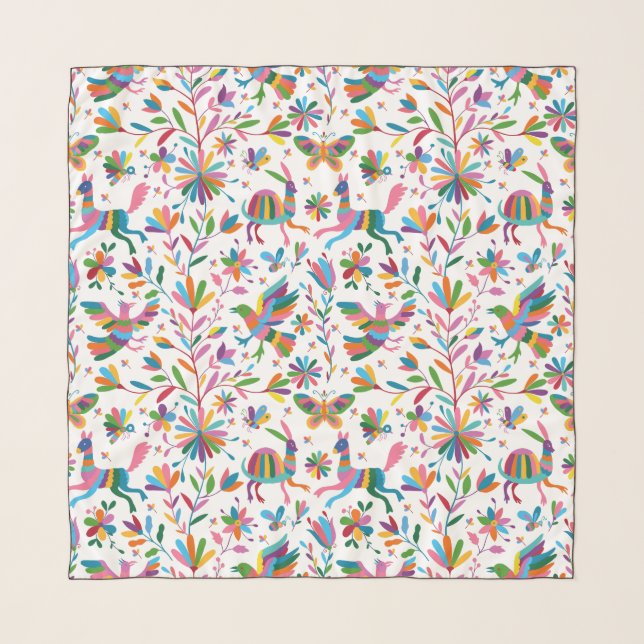  Mexican Otomi Style Bright Pattern Scarf (Front)