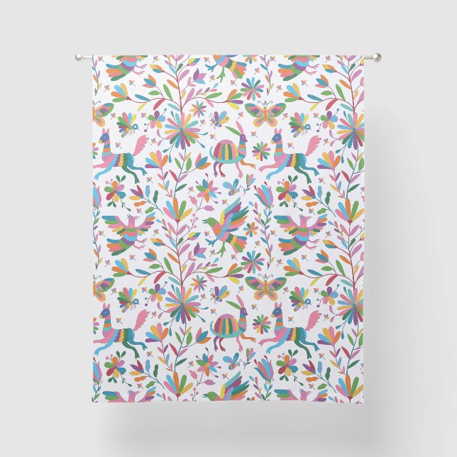  Mexican Otomi Style Bright Pattern Sheer Curtains (Front)