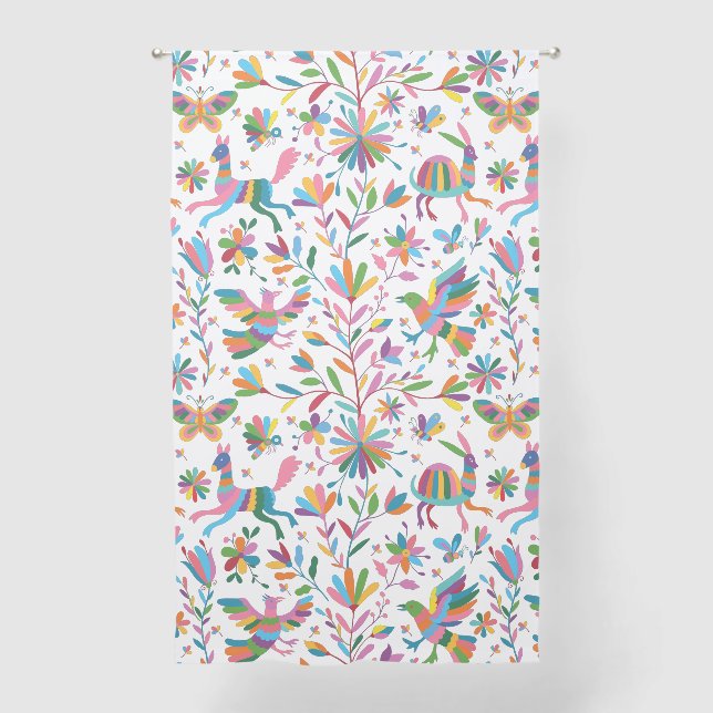  Mexican Otomi Style Bright Pattern Sheer Curtains (Front)