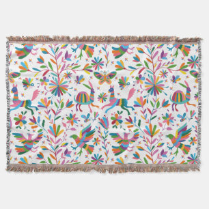 Mexican Otomi Style Bright Pattern Throw Blanket