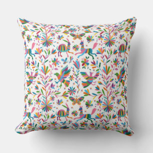 Mexican Otomi Style Bright Pattern Throw Pillow
