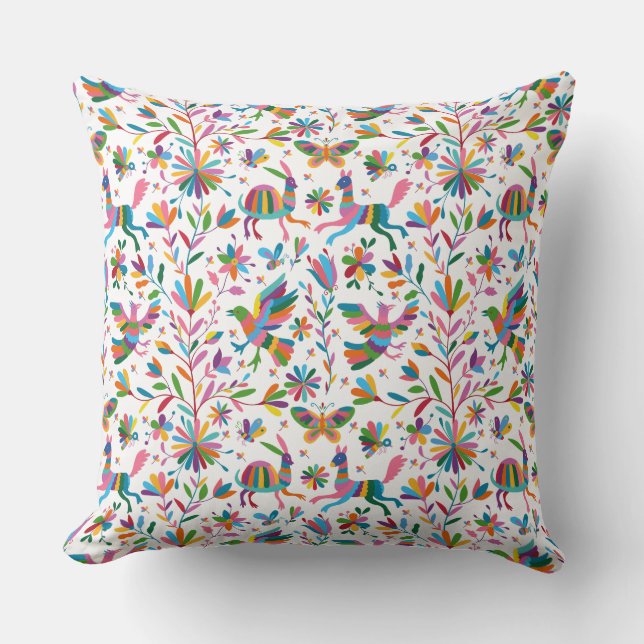  Mexican Otomi Style Bright Pattern Throw Pillow (Front)